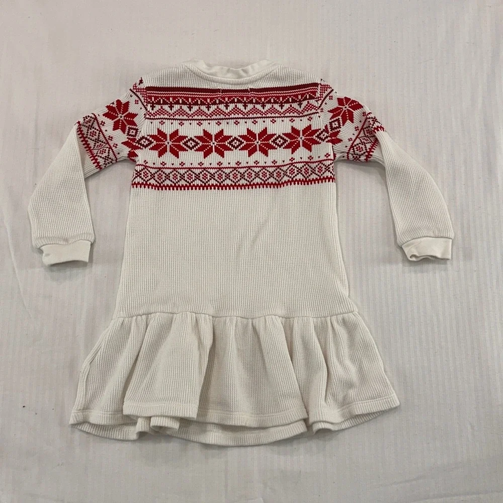 Ralph Lauren Fair Isle Waffle Knit Dress‎ Baby Girl 18M White Snowflake Holiday